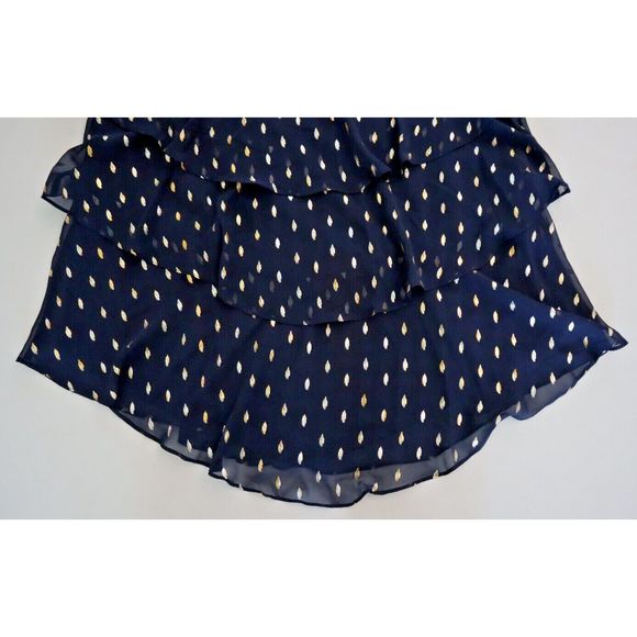 SLNY Women's Sz 16W Navy Gold Printed Flutter Knee Length Shift Party Dress $129 - Picture 9 of 13